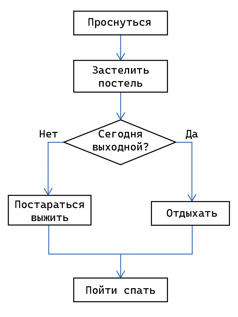 Блок-схема времяпрепровождения дней от пробуждения до засыпания