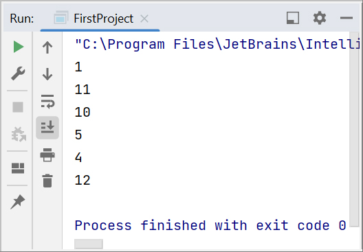 Скриншот консоли IntelliJ IDEA с выводом нескольких чисел