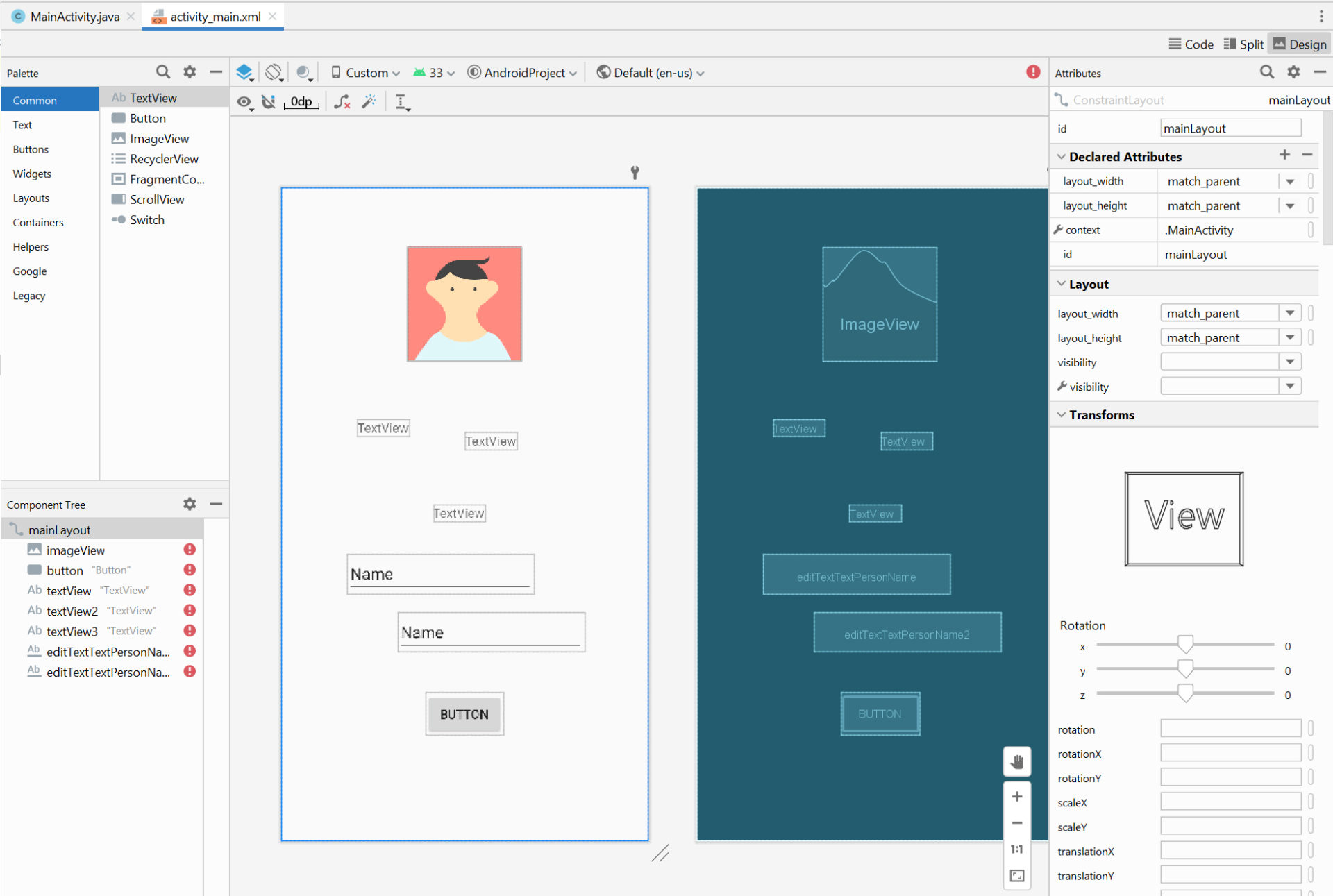 Редактирование интерфейса мобильного приложения в IntelliJ IDEA