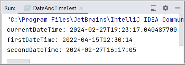 Вывод создания объектов LocalDateTime в консоль